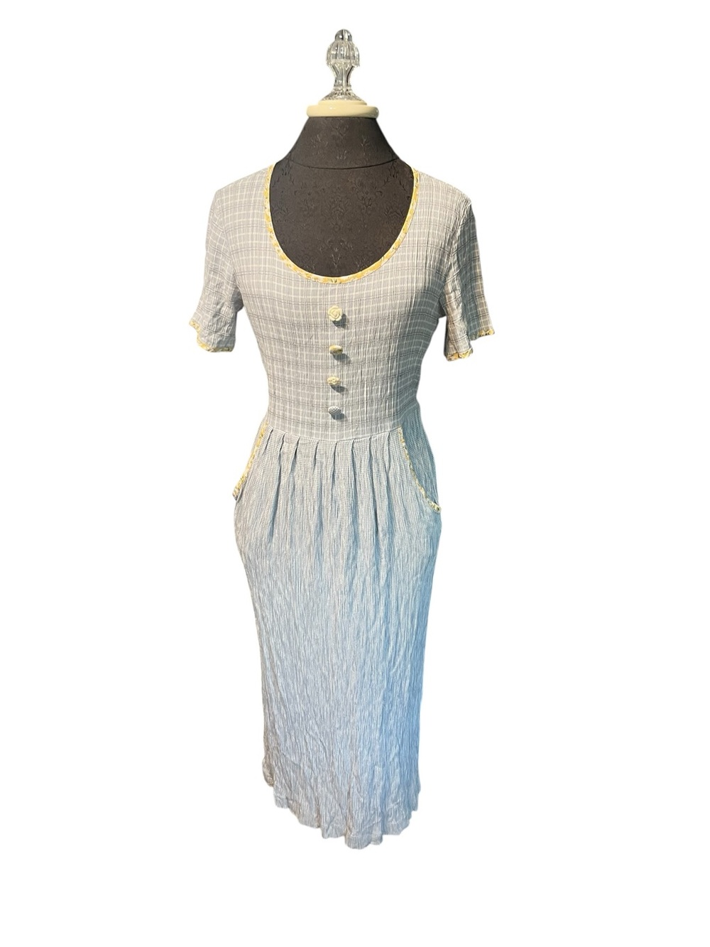 Vintage Carol Anderson Rayon Acetate Blue Plaid Midi Dress Small - Picture 8 of 8
